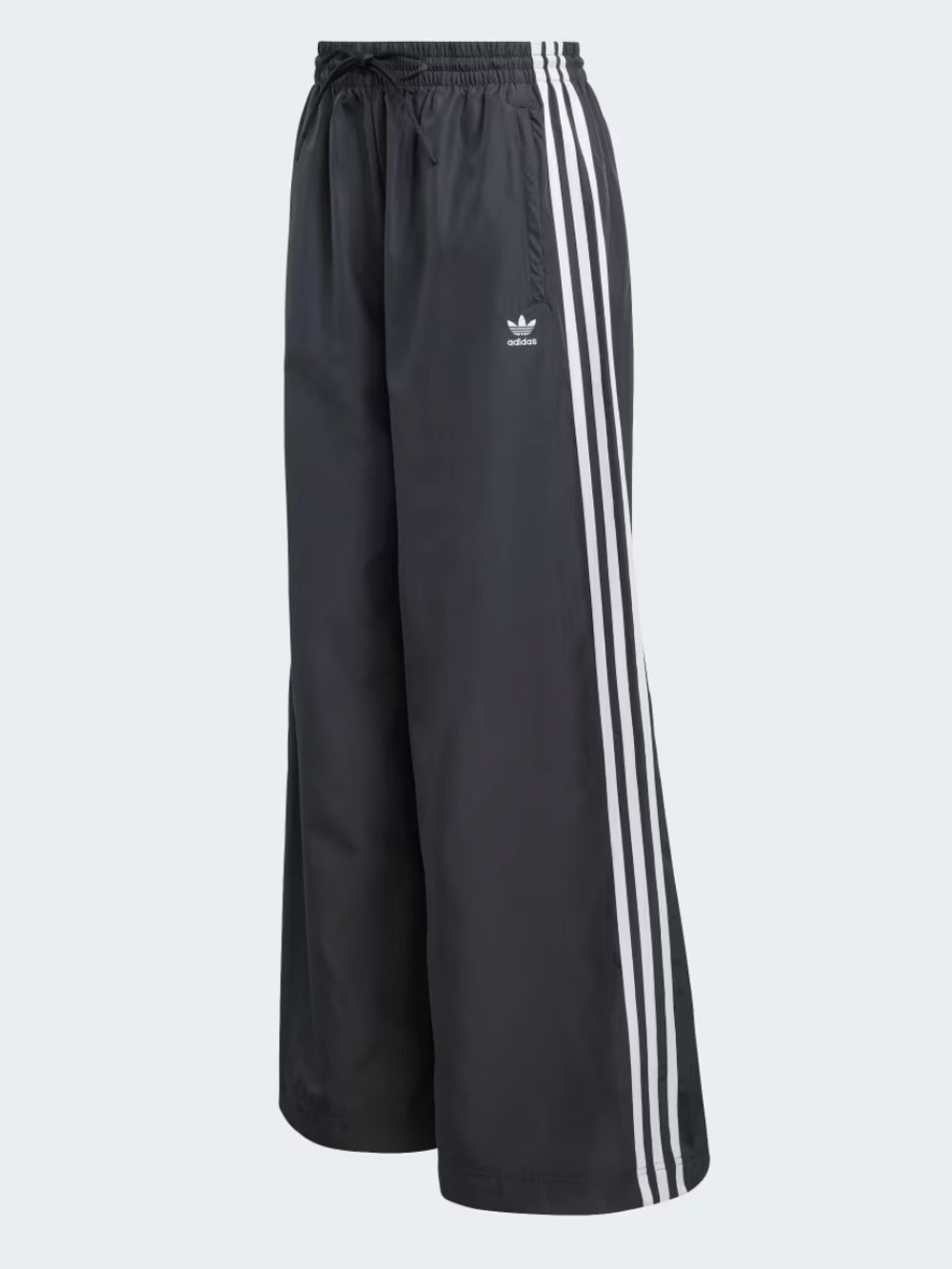 NEW Adidas Wide Leg Track Pants with Three Stripes - Black & White - Picture 4 of 6